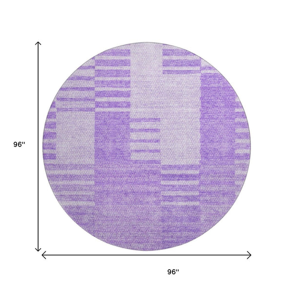 HomeRoots 8' Lavender Striped Round Rug - Washable, UV-Protected, Durable Polyester for Family Spaces & Style 656211