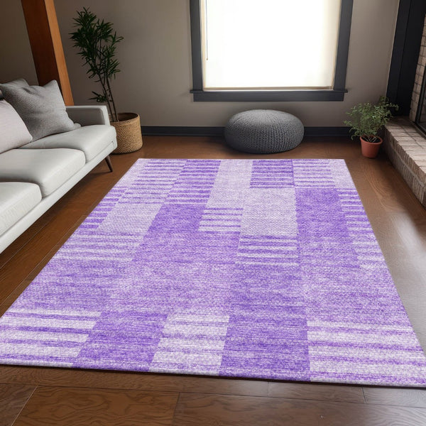 HomeRoots 8' X 10' Stylish Lavender & Ivory Striped Washable Area Rug with UV Protection for Easy Care 656212