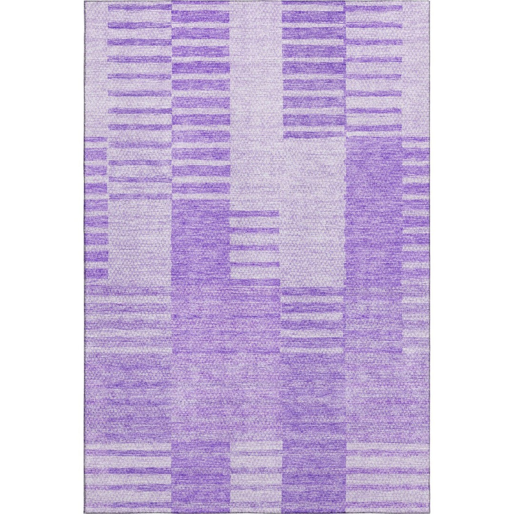 HomeRoots 9' X 12' Lavender and Ivory Striped Washable Area Rug with UV Protection for Everyday Elegance 656213