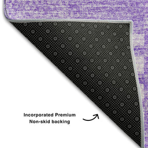 HomeRoots 9' X 12' Lavender and Ivory Striped Washable Area Rug with UV Protection for Everyday Elegance 656213