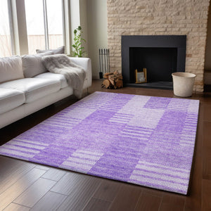 HomeRoots 10' X 14' Striped Lavender & Ivory Washable Area Rug with UV Protection – Durable & Stylish Choice! 656214