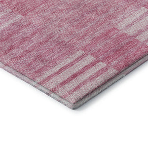 HomeRoots 8' Pink And Ivory Striped Washable Round Rug – Durable, UV Protected, Stain-Resistant for Busy Homes 656217