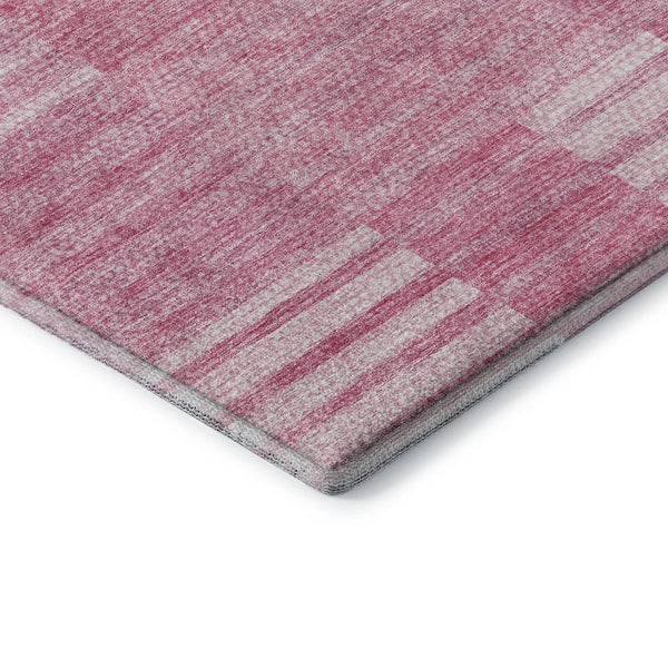 HomeRoots 8' Pink And Ivory Striped Washable Round Rug – Durable, UV Protected, Stain-Resistant for Busy Homes 656217