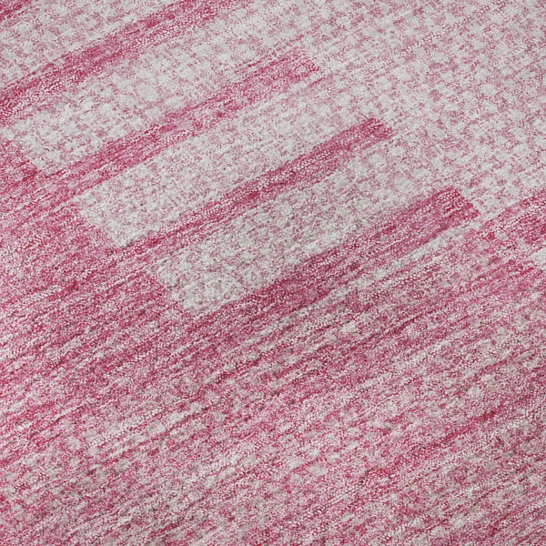 HomeRoots 8' Pink And Ivory Striped Washable Round Rug – Durable, UV Protected, Stain-Resistant for Busy Homes 656217