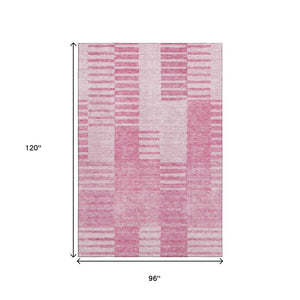 HomeRoots 8' X 10' Pink and Ivory Striped Washable Area Rug - Stylish, Stain-Resistant & UV Protected Design! 656218
