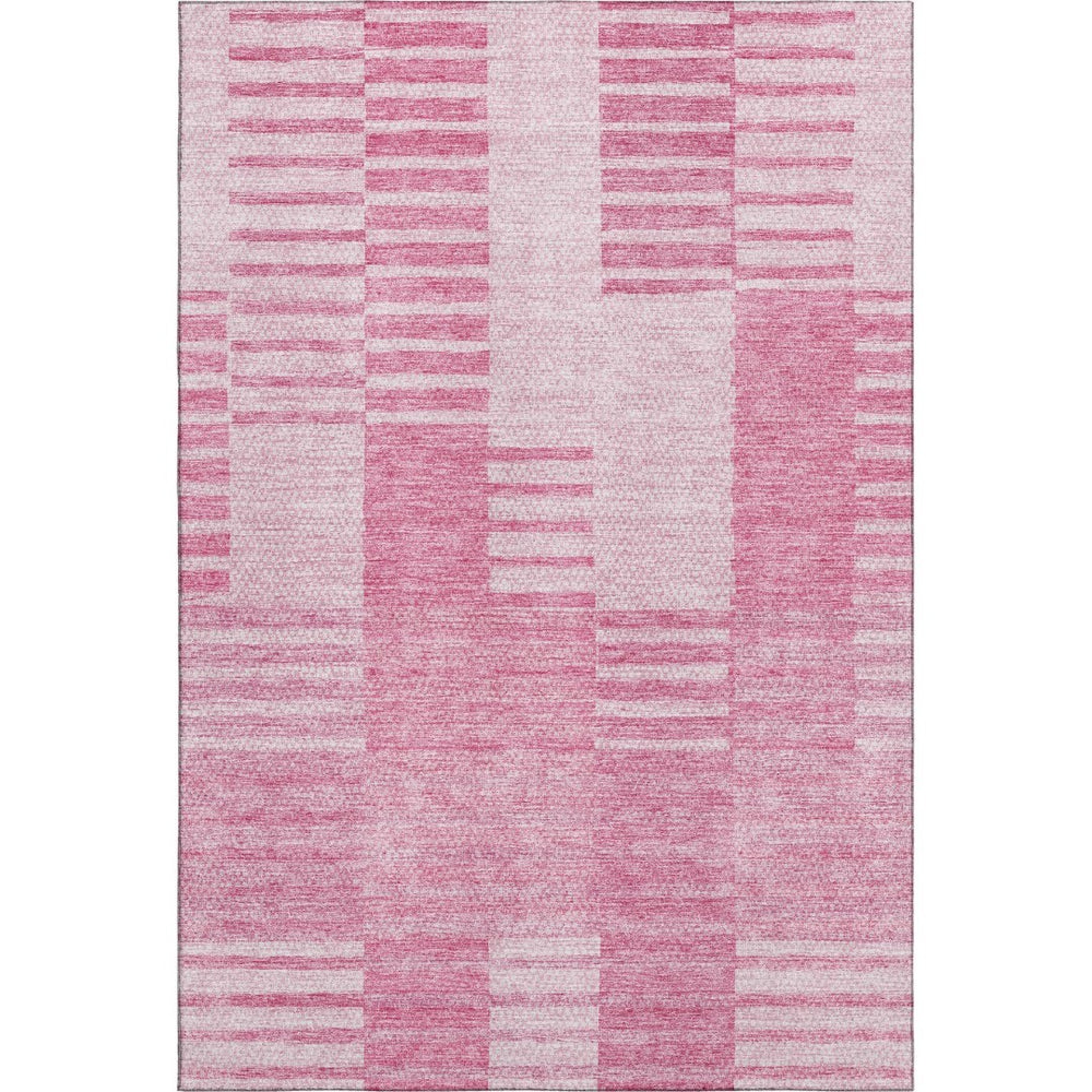 HomeRoots 8' X 10' Pink and Ivory Striped Washable Area Rug - Stylish, Stain-Resistant & UV Protected Design! 656218