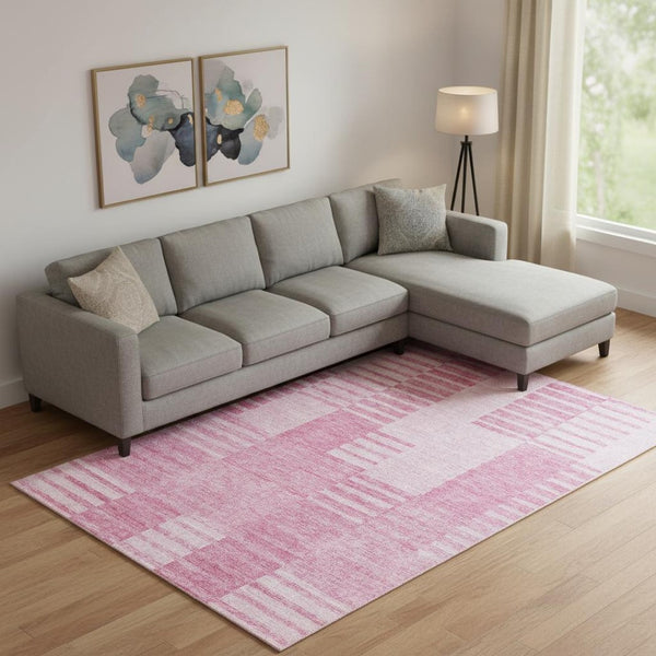 HomeRoots 8' X 10' Pink and Ivory Striped Washable Area Rug - Stylish, Stain-Resistant & UV Protected Design! 656218