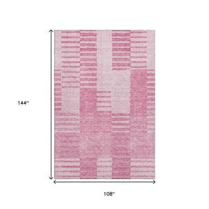 HomeRoots 9' X 12' Washable Pink and Ivory Striped Area Rug – UV Protected, Durable, Stain-Resistant Design 656219
