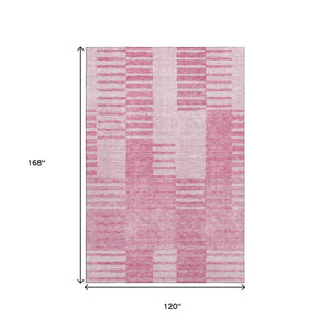 HomeRoots 10' X 14' Pink And Ivory Striped Washable Area Rug - Durable, UV-Protected, Ideal for High-Traffic Spaces 656220