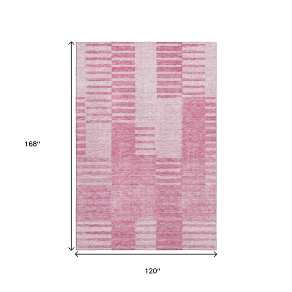 HomeRoots 10' X 14' Pink And Ivory Striped Washable Area Rug - Durable, UV-Protected, Ideal for High-Traffic Spaces 656220