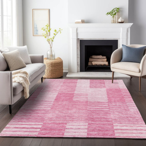 HomeRoots 10' X 14' Pink And Ivory Striped Washable Area Rug - Durable, UV-Protected, Ideal for High-Traffic Spaces 656220
