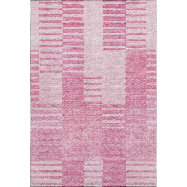 HomeRoots 10' X 14' Pink And Ivory Striped Washable Area Rug - Durable, UV-Protected, Ideal for High-Traffic Spaces 656220