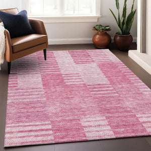 HomeRoots 10' X 14' Pink And Ivory Striped Washable Area Rug - Durable, UV-Protected, Ideal for High-Traffic Spaces 656220