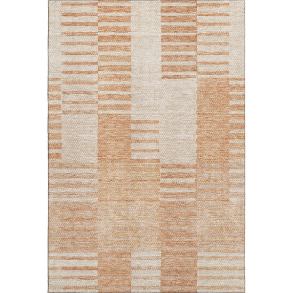 HomeRoots 5' X 8' Salmon and Ivory Striped Area Rug - Durable, Washable, UV-Protected for Family-Friendly Homes 656222