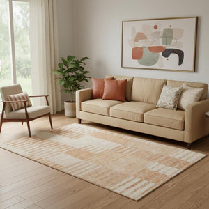 HomeRoots 5' X 8' Salmon and Ivory Striped Area Rug - Durable, Washable, UV-Protected for Family-Friendly Homes 656222