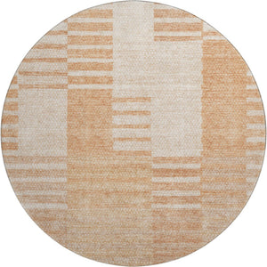 HomeRoots 8' Salmon and Ivory Striped Round Rug - Washable, UV Protected, Stain Resistant for Busy Homes 656223