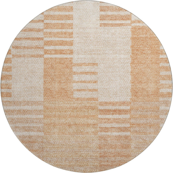 HomeRoots 8' Salmon and Ivory Striped Round Rug - Washable, UV Protected, Stain Resistant for Busy Homes 656223