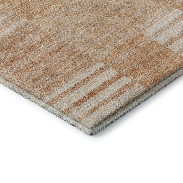 HomeRoots 8' Salmon and Ivory Striped Round Rug - Washable, UV Protected, Stain Resistant for Busy Homes 656223