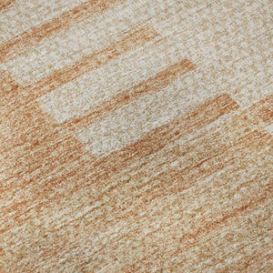 HomeRoots 8' Salmon and Ivory Striped Round Rug - Washable, UV Protected, Stain Resistant for Busy Homes 656223