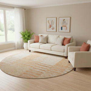 HomeRoots 8' Salmon and Ivory Striped Round Rug - Washable, UV Protected, Stain Resistant for Busy Homes 656223