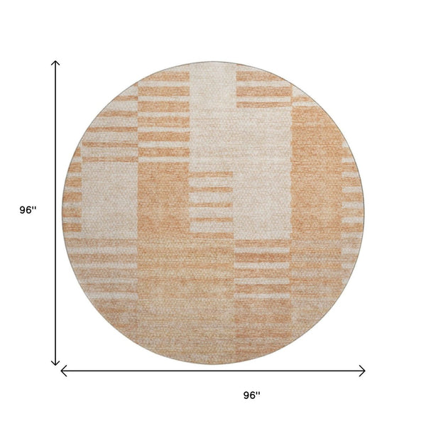 HomeRoots 8' Salmon and Ivory Striped Round Rug - Washable, UV Protected, Stain Resistant for Busy Homes 656223