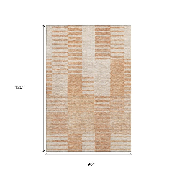 HomeRoots 8' X 10' Salmon and Ivory Striped Area Rug - Washable, UV Protected, Durable for Indoor & Outdoor Spaces 656224