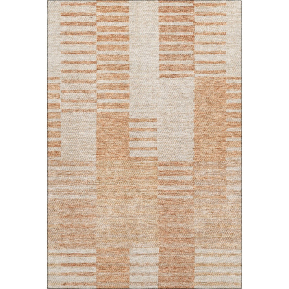 HomeRoots 8' X 10' Salmon and Ivory Striped Area Rug - Washable, UV Protected, Durable for Indoor & Outdoor Spaces 656224