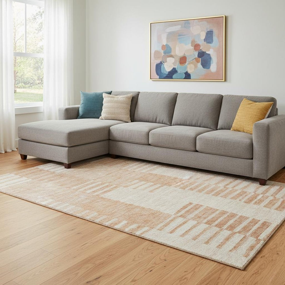 HomeRoots 9' X 12' Stylish Salmon & Ivory Striped Washable Area Rug with UV Protection for Family Living Spaces 656225