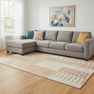 HomeRoots 9' X 12' Stylish Salmon & Ivory Striped Washable Area Rug with UV Protection for Family Living Spaces 656225