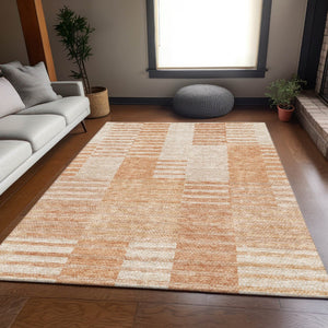 HomeRoots 10' Salmon and Ivory Striped Washable Area Rug - UV Protected, Durable, Stylish for High-Traffic Homes 656226