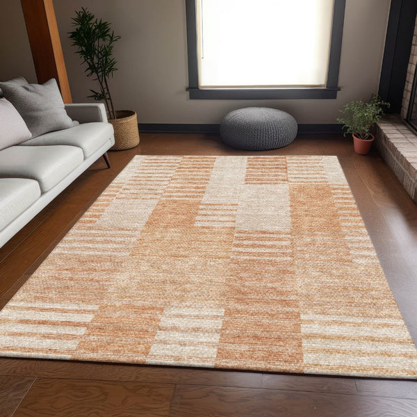 HomeRoots 10' Salmon and Ivory Striped Washable Area Rug - UV Protected, Durable, Stylish for High-Traffic Homes 656226