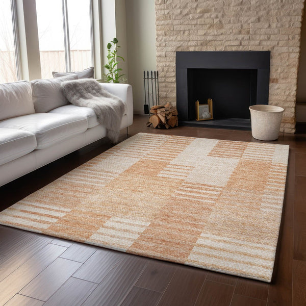 HomeRoots 10' Salmon and Ivory Striped Washable Area Rug - UV Protected, Durable, Stylish for High-Traffic Homes 656226