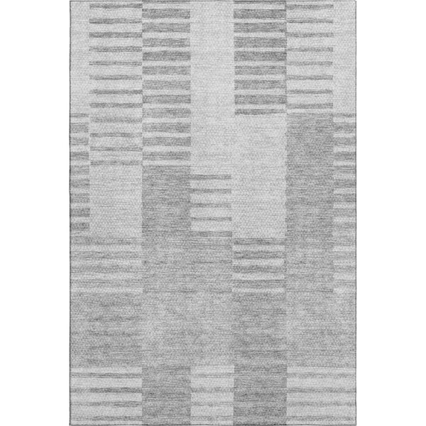 HomeRoots 5' X 8' Silver and Gray Striped Washable Area Rug - Durable, Stain-Resistant, UV-Protected Comfort 656228