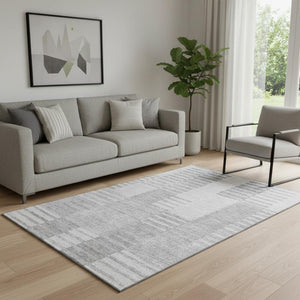 HomeRoots 5' X 8' Silver and Gray Striped Washable Area Rug - Durable, Stain-Resistant, UV-Protected Comfort 656228