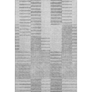 HomeRoots 9' X 12' Silver and Gray Striped Area Rug with UV Protection - Durable, Washable, Pet-Friendly Design 656231