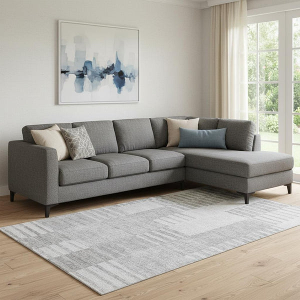 HomeRoots 9' X 12' Silver and Gray Striped Area Rug with UV Protection - Durable, Washable, Pet-Friendly Design 656231