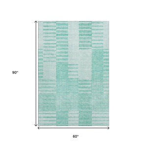 HomeRoots 5' X 8' Teal and Ivory Striped Area Rug - Durable, Washable, UV-Protected for Stylish Living Spaces 656234