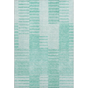 HomeRoots 5' X 8' Teal and Ivory Striped Area Rug - Durable, Washable, UV-Protected for Stylish Living Spaces 656234
