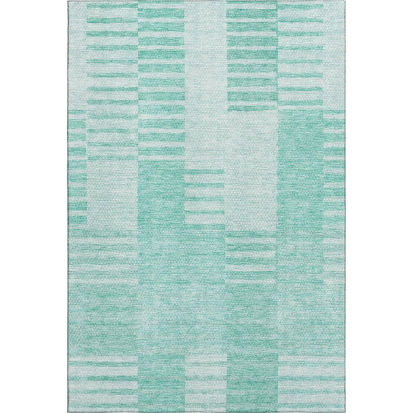 HomeRoots 5' X 8' Teal and Ivory Striped Area Rug - Durable, Washable, UV-Protected for Stylish Living Spaces 656234