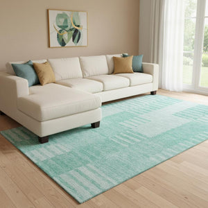 HomeRoots 9' X 12' Teal and Ivory Striped Area Rug - Stylish, UV-Protected, Stain-Resistant for Any Space 656237
