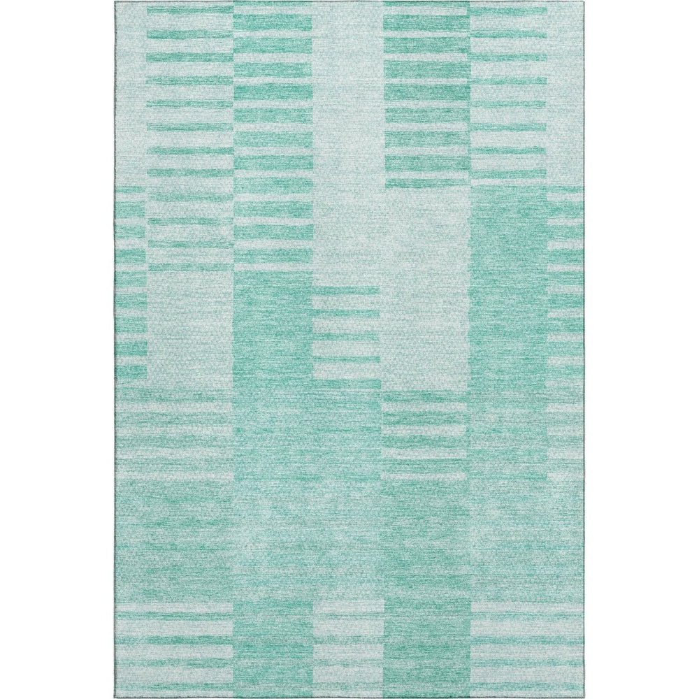 HomeRoots 10' Teal and Ivory Striped Area Rug - Washable, UV-Protected, Durable for High-Traffic Spaces 656238