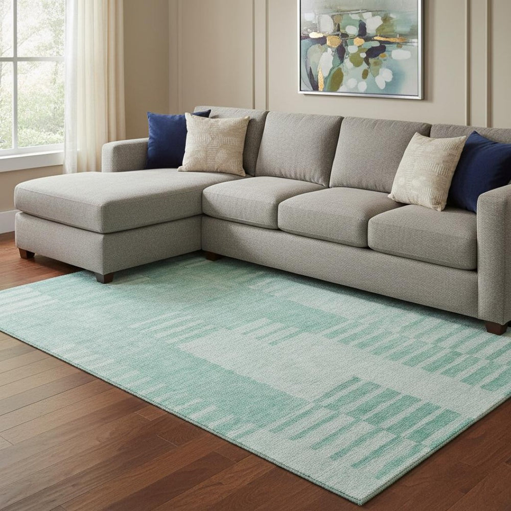HomeRoots 10' Teal and Ivory Striped Area Rug - Washable, UV-Protected, Durable for High-Traffic Spaces 656238