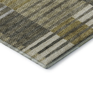 HomeRoots 5' X 8' Striped Washable Area Rug in Brown, Ivory & Gray – Durable, Stain Resistant, UV Protected! 656240
