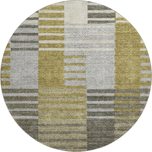 HomeRoots 8' Brown, Ivory & Gray Striped Washable Round Rug - UV Protected, Stain Resistant, Easy-Care Decor Piece 656241