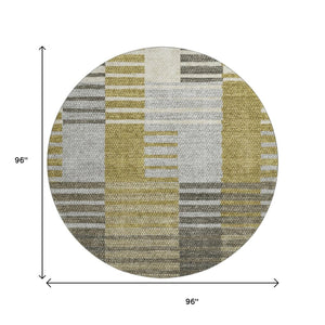 HomeRoots 8' Brown, Ivory & Gray Striped Washable Round Rug - UV Protected, Stain Resistant, Easy-Care Decor Piece 656241