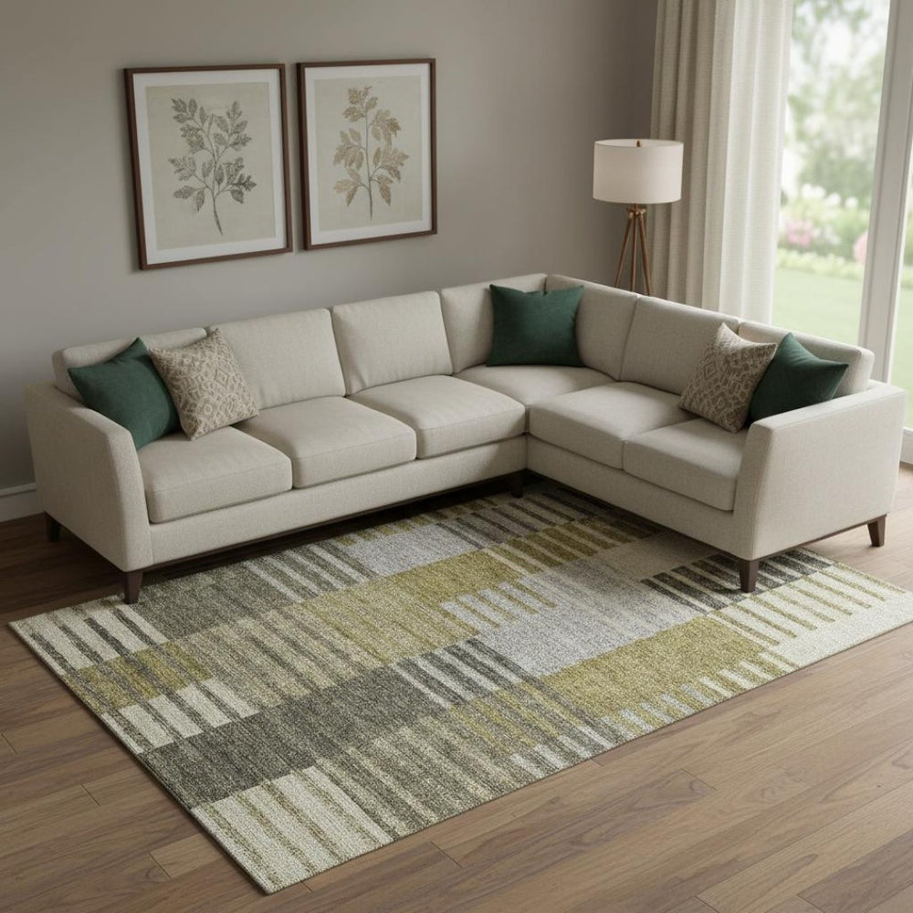 HomeRoots 8' X 10' Striped Washable Area Rug in Brown, Ivory & Gray - UV Protected, Stain-Resistant Design! 656242