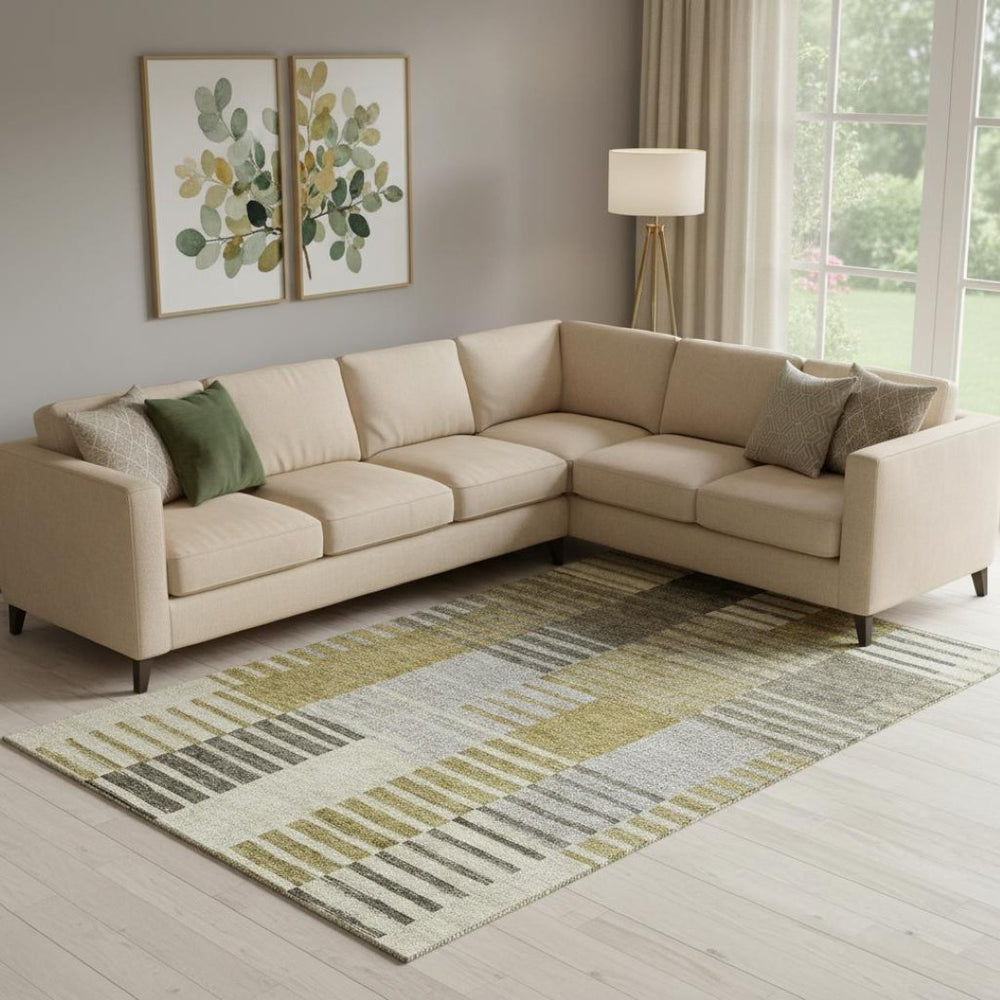 HomeRoots 9' X 12' Striped Area Rug in Brown, Ivory & Gray - Washable, UV Protected, Stain Resistant for Homes 656243
