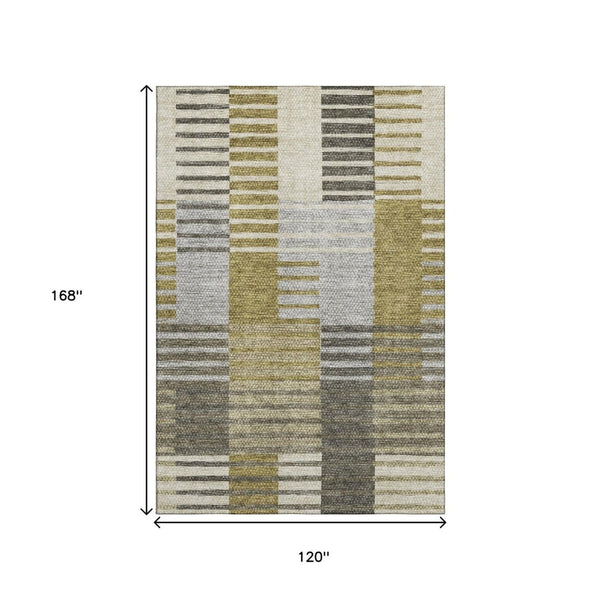 HomeRoots 10' Transitional Striped Area Rug in Brown, Ivory & Gray - Washable, UV-Protected, Pet-Friendly Design 656244