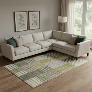 HomeRoots 10' Transitional Striped Area Rug in Brown, Ivory & Gray - Washable, UV-Protected, Pet-Friendly Design 656244