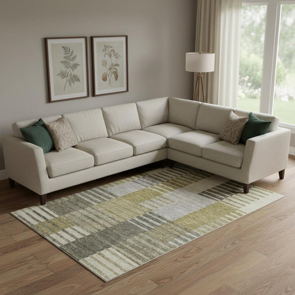 HomeRoots 10' Transitional Striped Area Rug in Brown, Ivory & Gray - Washable, UV-Protected, Pet-Friendly Design 656244